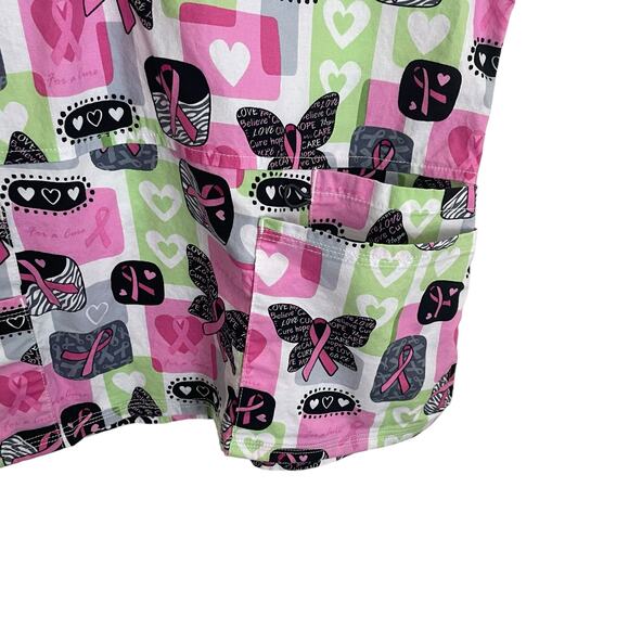 Scrubstar Women Top S Pink Uniform Medical Nurse Pattern Breast Cancer Awareness - Picture 5 of 9